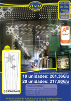 Oferta Luces de Navidad low cost. Gran Copo de nieve junto a otro más pequeño  hechas con manguera de luz LED de color blanco  y guirnalda LED Azul