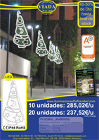 Oferta Luces de Navidad LED low cost. Figura instalable en vertical o horizontal. Abeto o Cuerno de la abundancia relleno de guirnalda de color verde, con estrellas y lunas blancas.