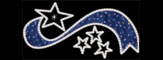 Estrellas con flash (2.0x1.0) Manguera Incandescente Blanca, guirnalda incandescente de color blanco y tapiz azul en estructura metálica