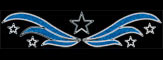 Estrellas y seis alas azules (4.0x1.0m) Manguera incandescente blanca y tapiz azul en marco de aluminio